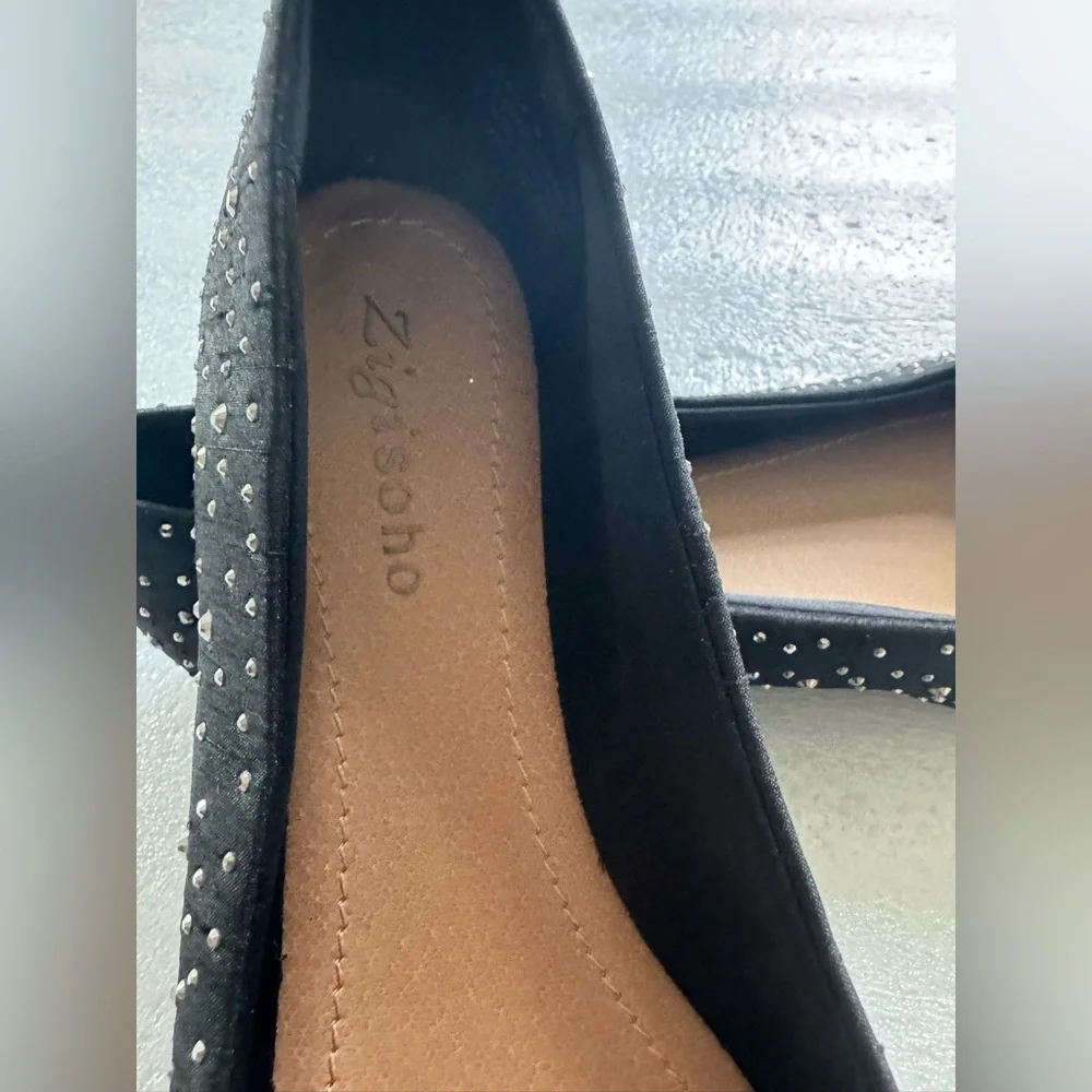 Zigi Soho Silver Gemstones Black Ballet Flats Women’s Size 8